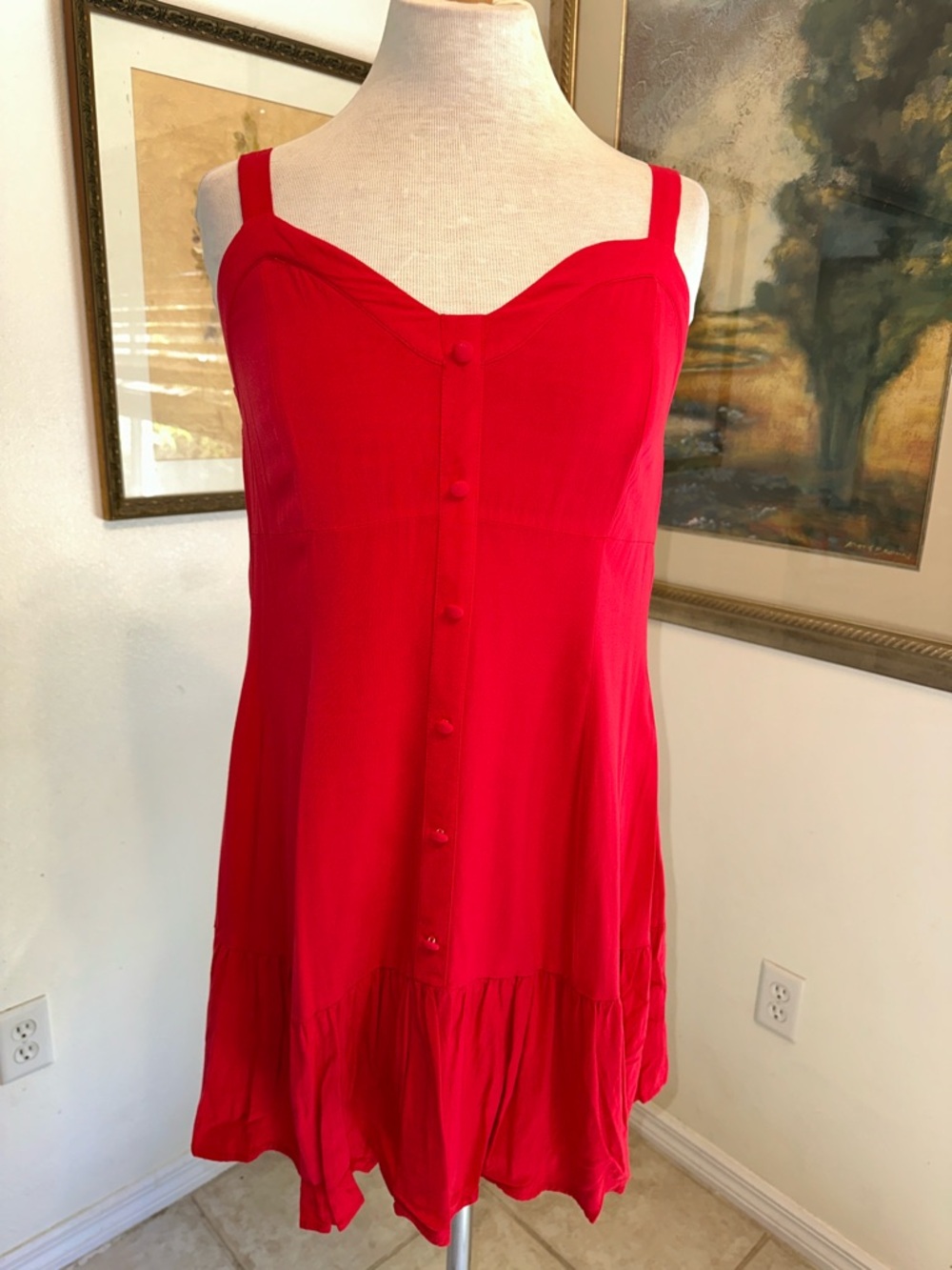 VENUS Charming Red Button-Front Sundress/Tunic Size Medium - Picture 2 of 10